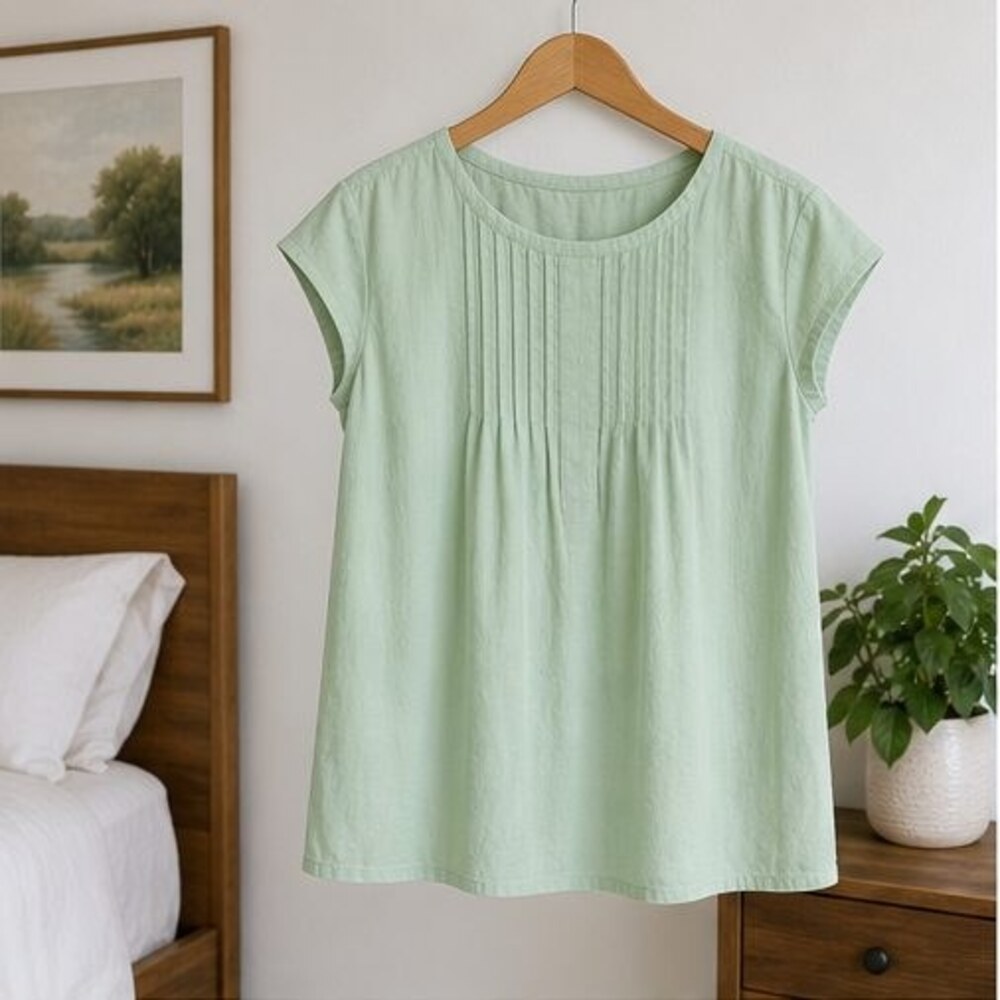Mint Pintuck Yoke Blouse
